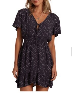 Billabong Black Polka Dot Tie-Front Mini Dress